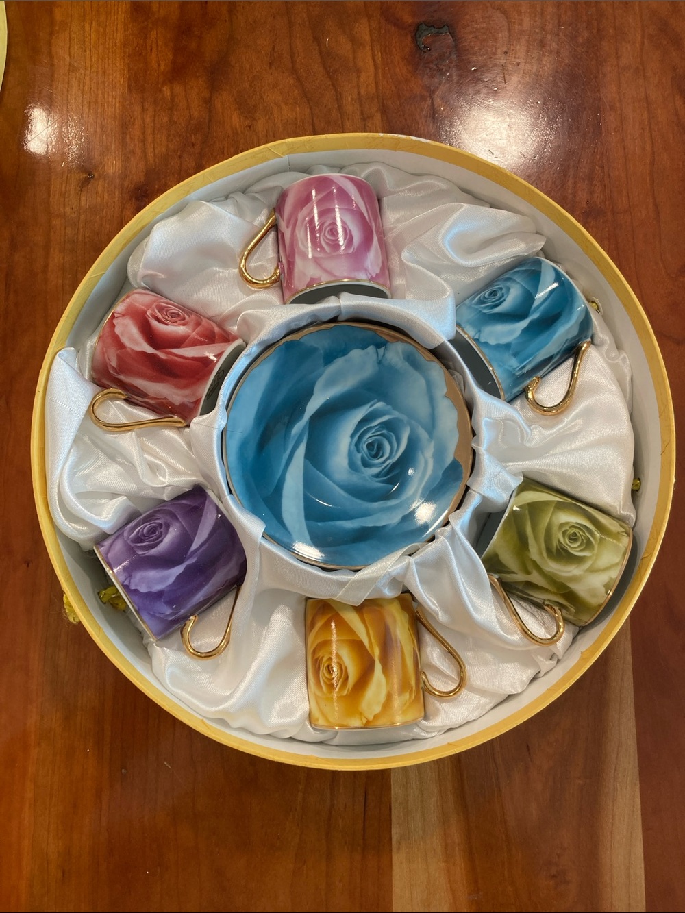 Multicolor Rose Porcelain Tea or Espresso Cup and Saucer Set with Gold Accents